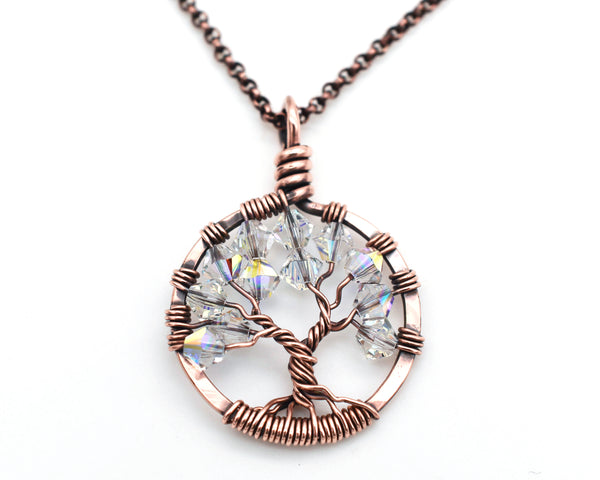 Copper Diamond Tree of Life Crystal Necklace (April)