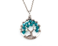 Silver Blue Zircon Tree of Life Crystal Necklace (December)