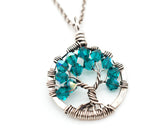 Silver Blue Zircon Tree of Life Crystal Necklace (December)