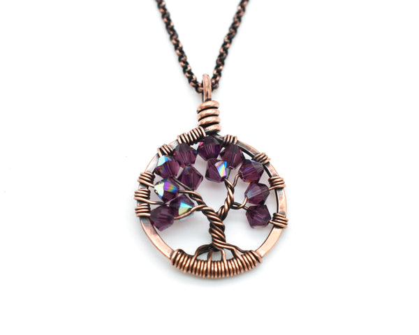 Copper Amethyst Tree of Life Crystal Necklace (February)