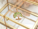 Gold Peridot Tree of Life Crystal Necklace (August)