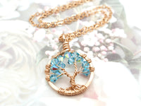 Gold Aquamarine Tree of Life Crystal Necklace (March)