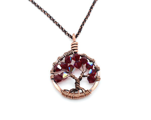 Copper Garnet Tree of Life Crystal Necklace (January)