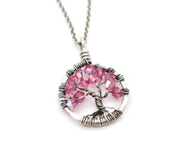 Silver Pink Tourmaline Tree of Life Crystal Necklace (October)