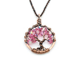 Copper Pink Tourmaline Tree of Life Crystal Necklace (October)