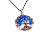 Copper Sapphire Tree of Life Crystal Necklace (September)