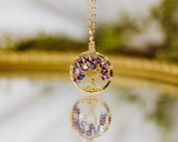 Gold Pink Tourmaline Tree of Life Crystal Necklace (October)
